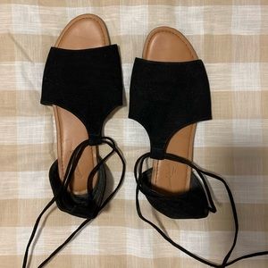 Black Suede Lace-Up Sandals